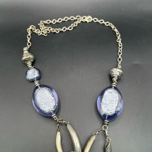 Premier Design Chunky Statement Necklace Silverstone / Purple Beads Bib Classic - Picture 6 of 6